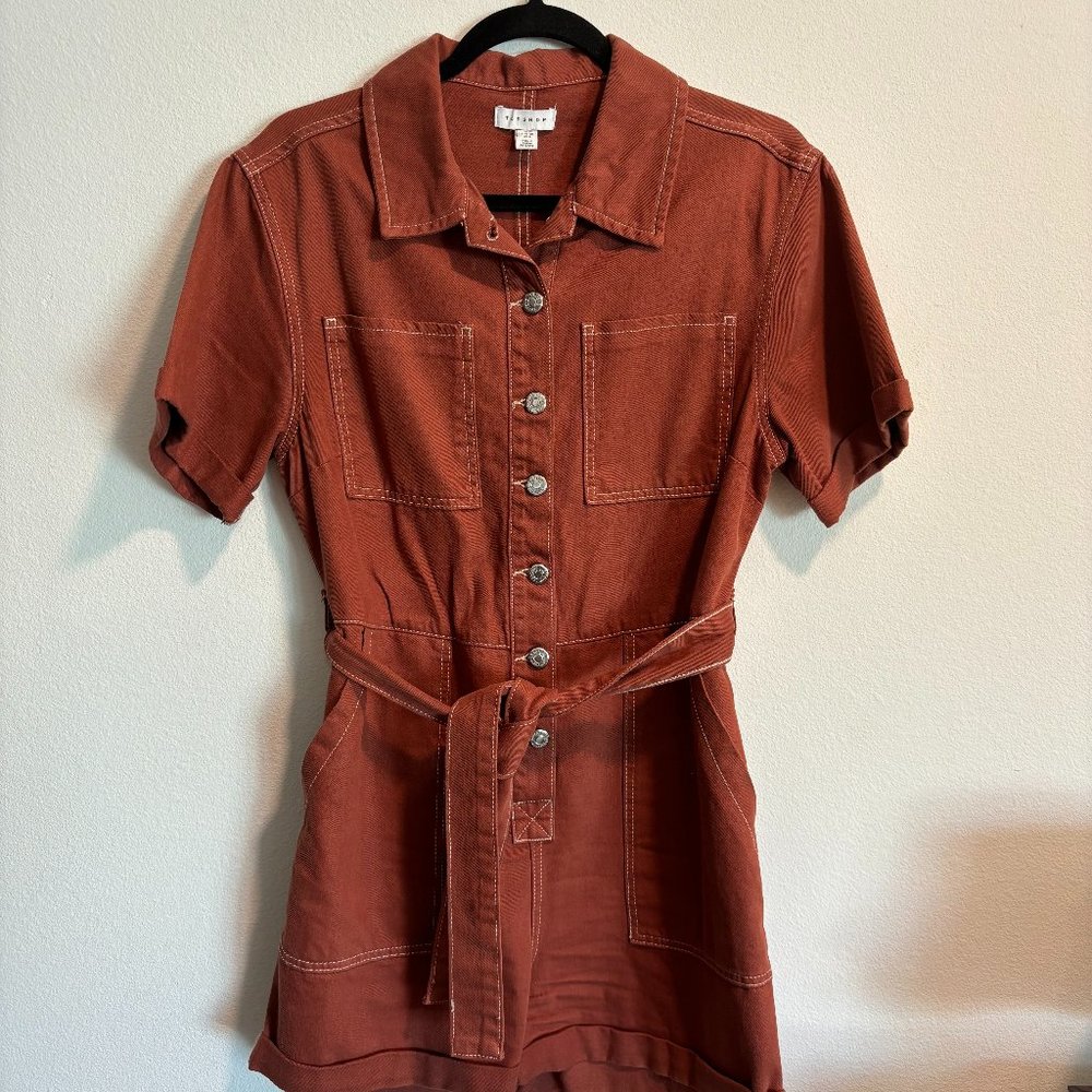 Topshop Rust Denim Short Sleeve Romper